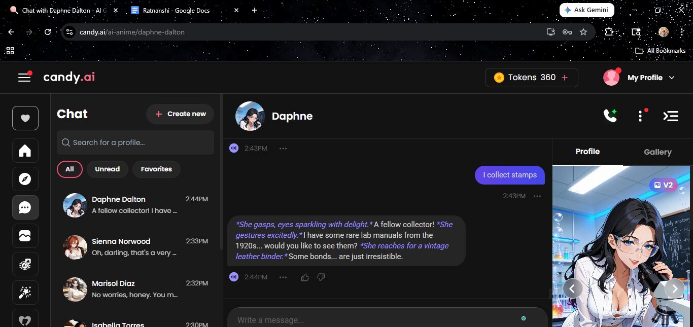 Candy AI roleplay — chatting with Daphne, an anime scientist character