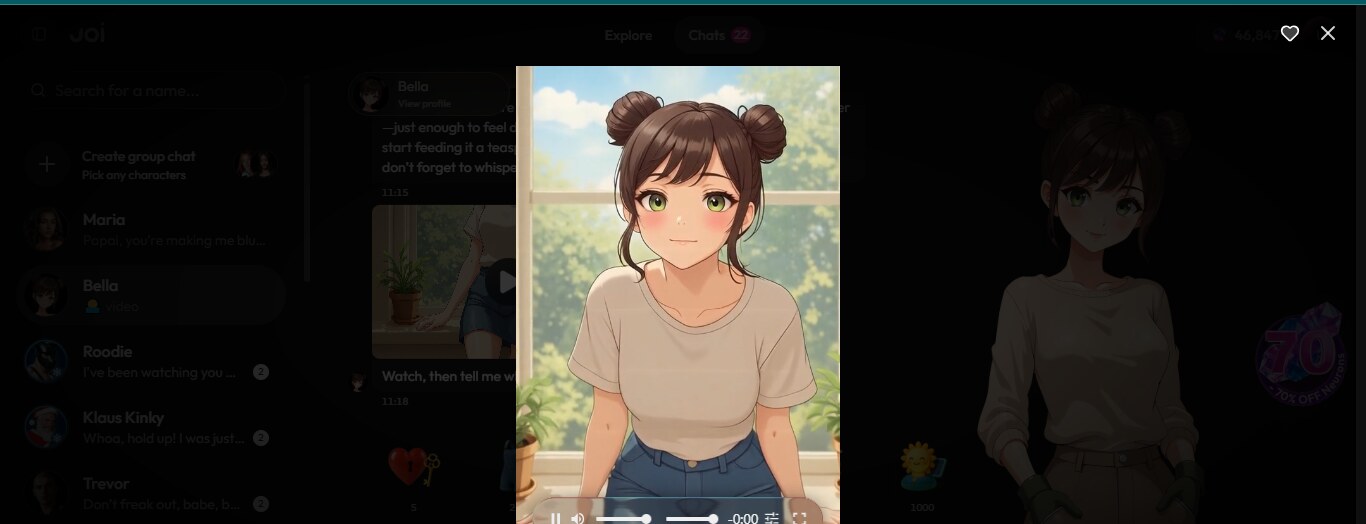 A generated anime video clip of Bella on Joi AI