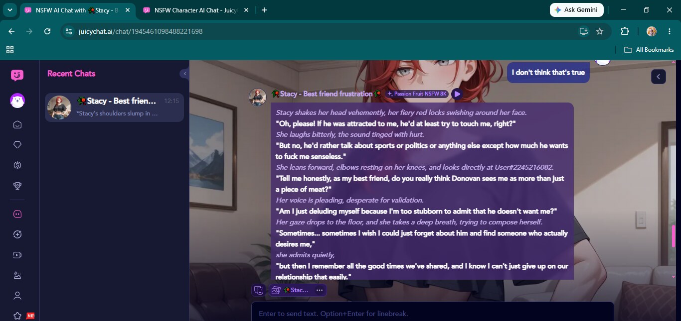 Chatting with Stacy, the anime "best friend frustration" character