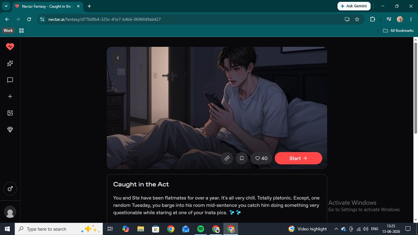 The Caught in the Act scenario premise on Nectar AI