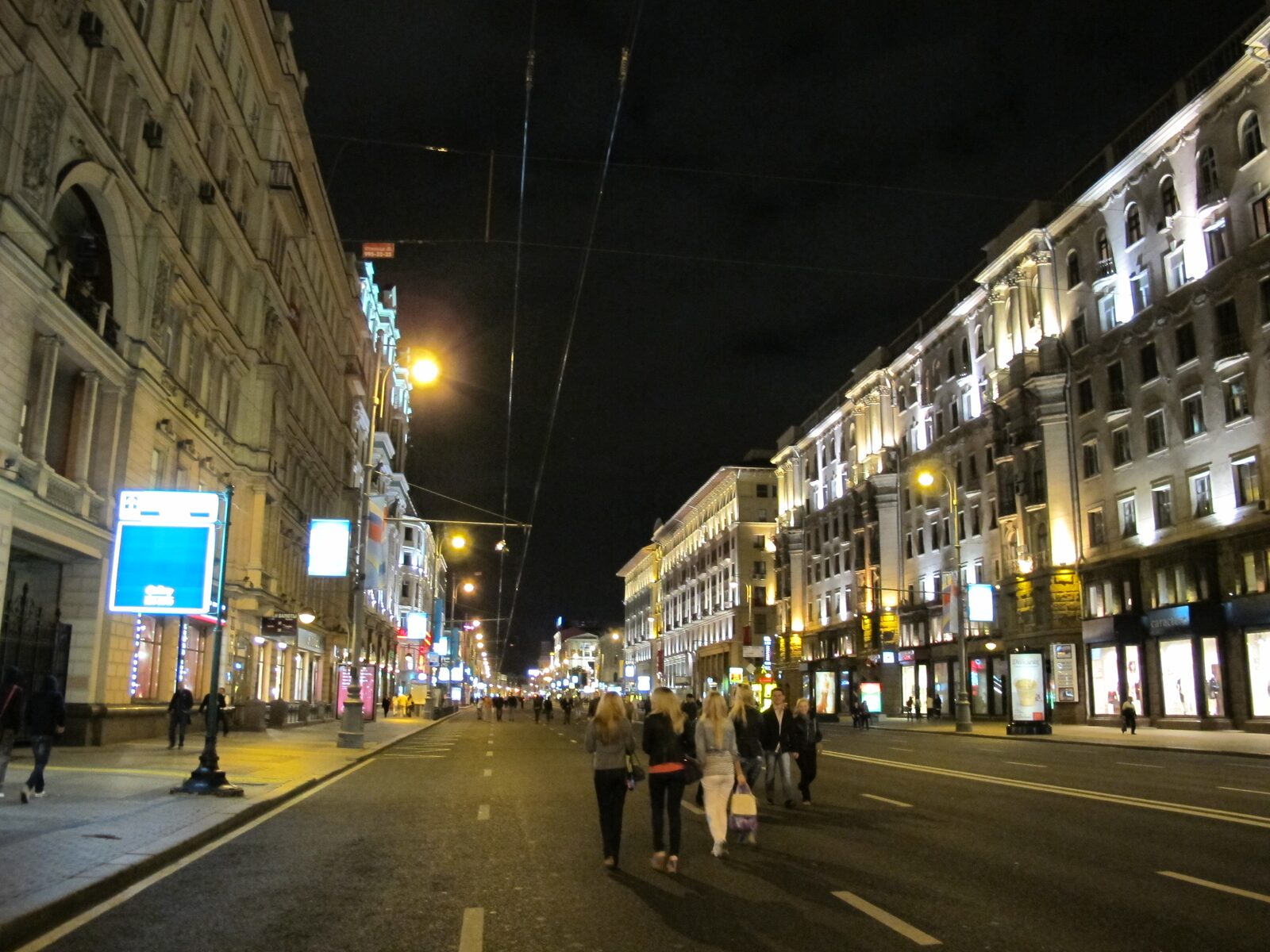 Tverskaya Street in Moscow at night, empty of cars — the city Roman left behind