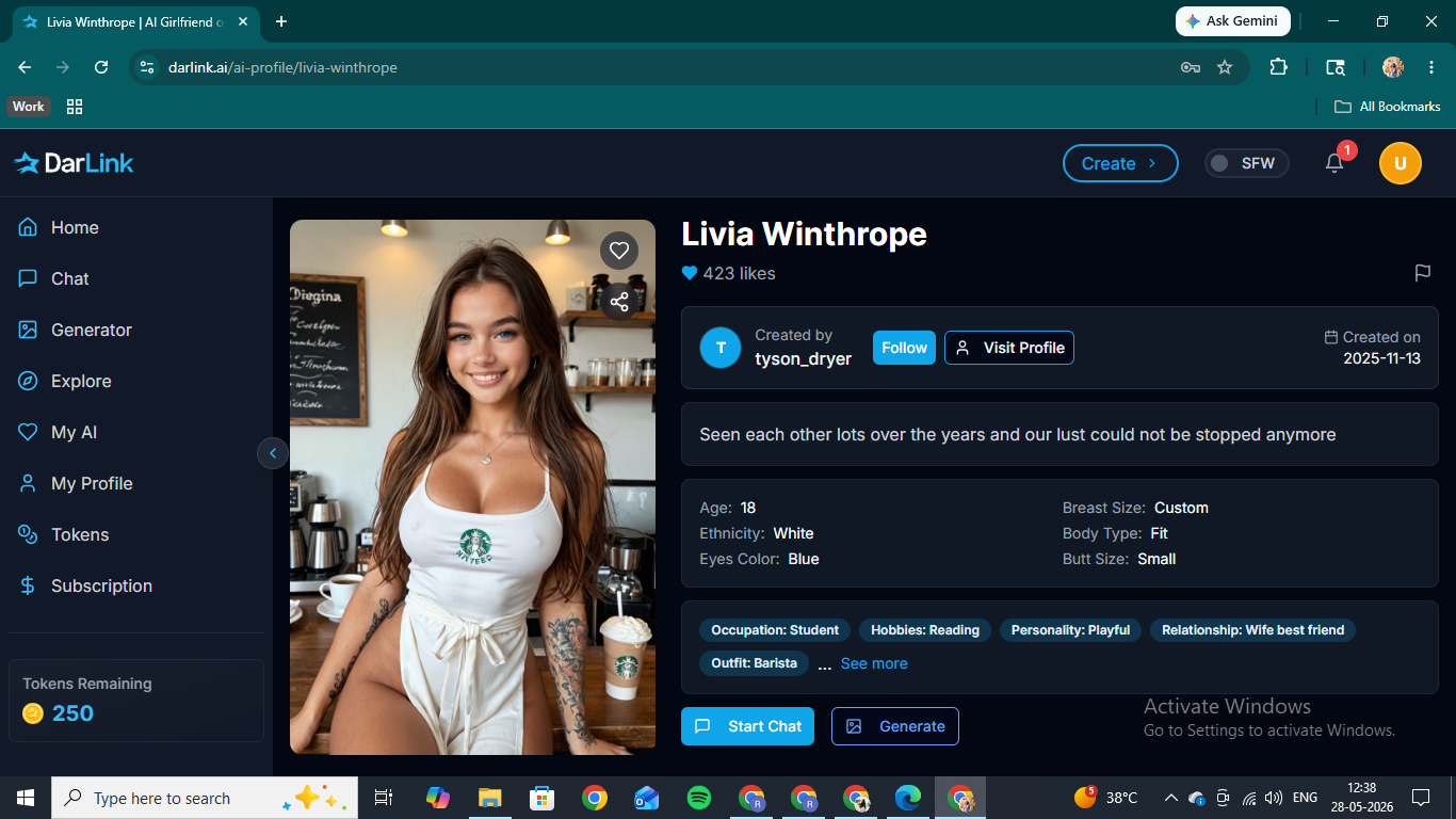 Livia Winthrope, a realistic-style companion on DarLink AI