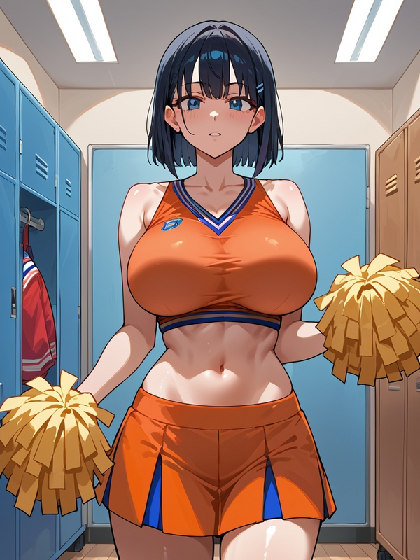 Anime AI girl — blue-haired cheerleader character
